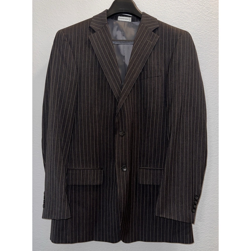 Geoffrey Beene Men's 42L Dark Gray Pinstripe 2 Button Blazer Sport Coat Wool